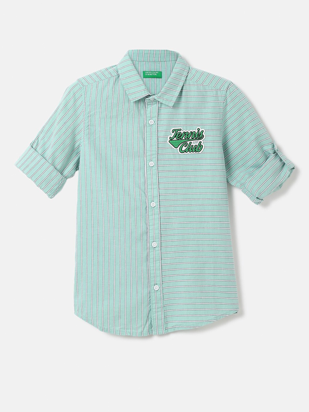 

United Colors of Benetton Boys Striped Casual Cotton Shirt, Sea green