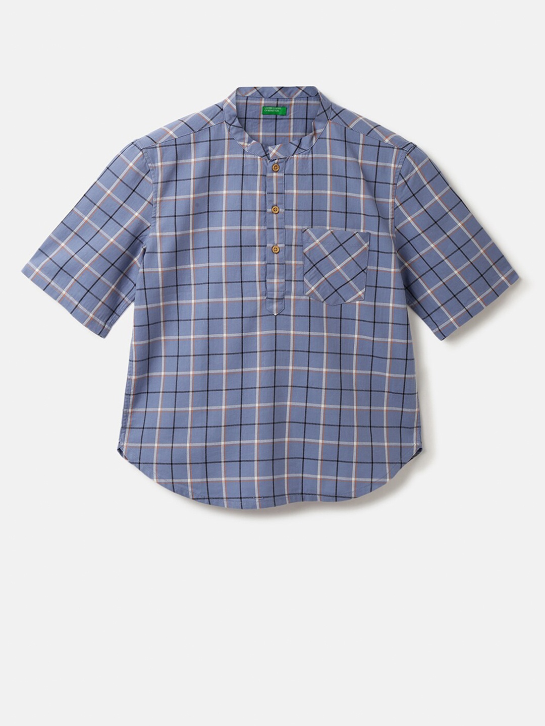 

United Colors of Benetton Boys Tartan Checked Casual Cotton Shirt, Blue