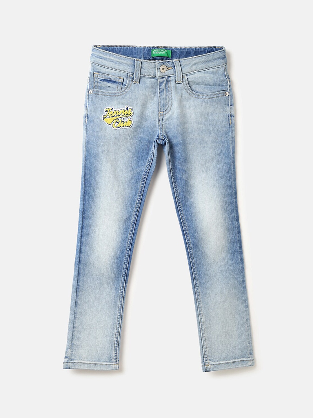 

United Colors of Benetton Boys Slim Fit Heavy Fade Embroidered Logo Jeans, Blue