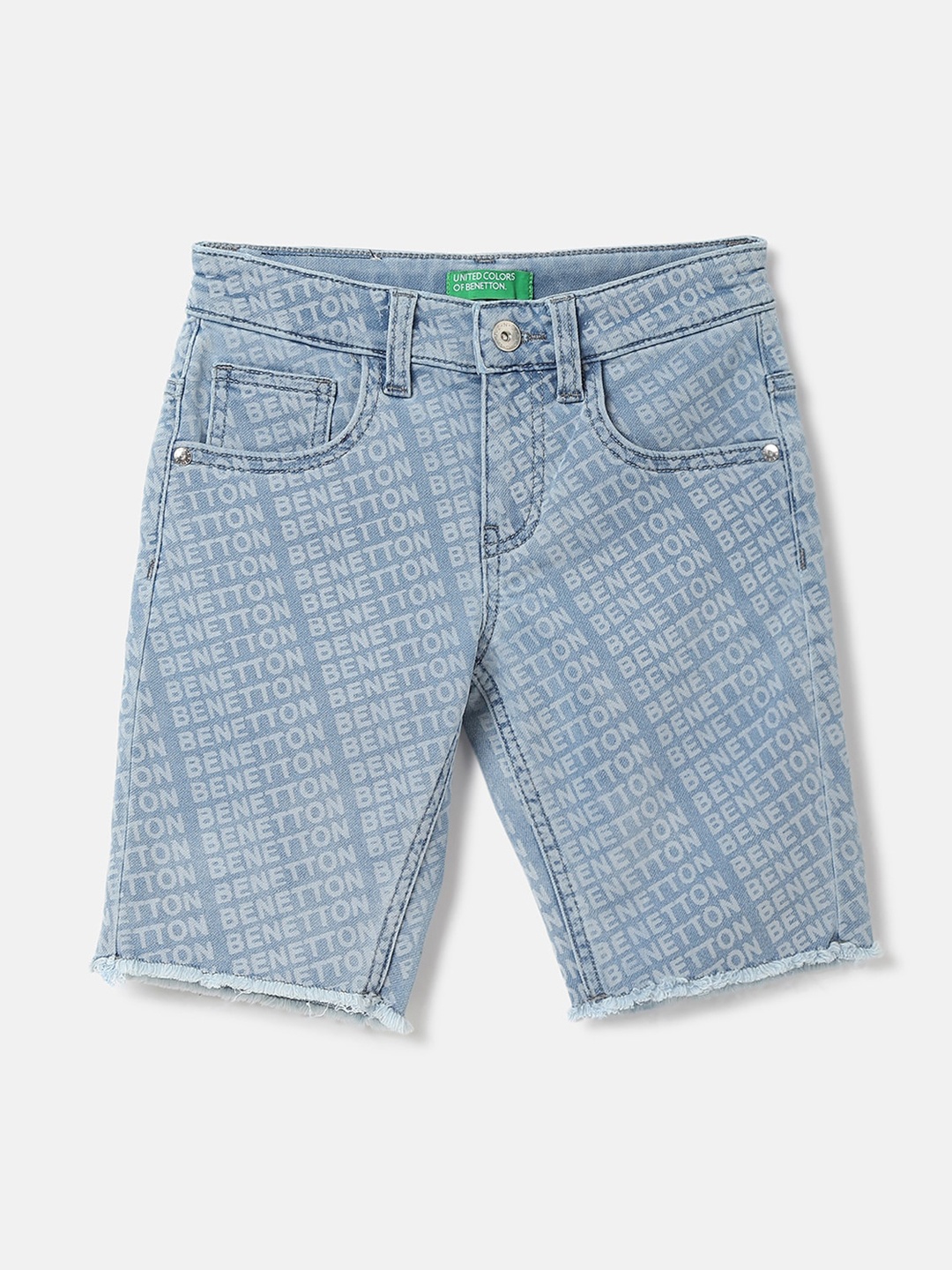

United Colors of Benetton Boys Typography Printed Denim Shorts, Blue