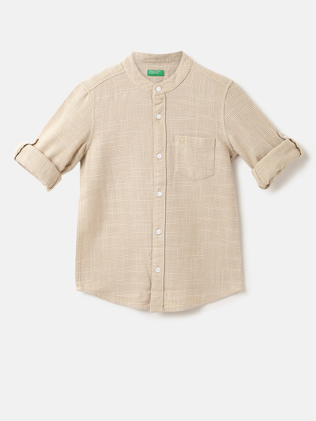 

United Colors of Benetton Boys Micro Checks Casual Cotton Shirt, Beige