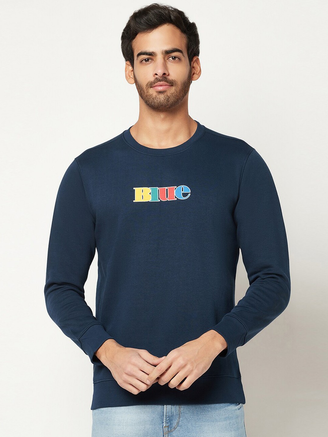 

Blue Buddha Men Round Neck Fleece Pullover Sweatshirt