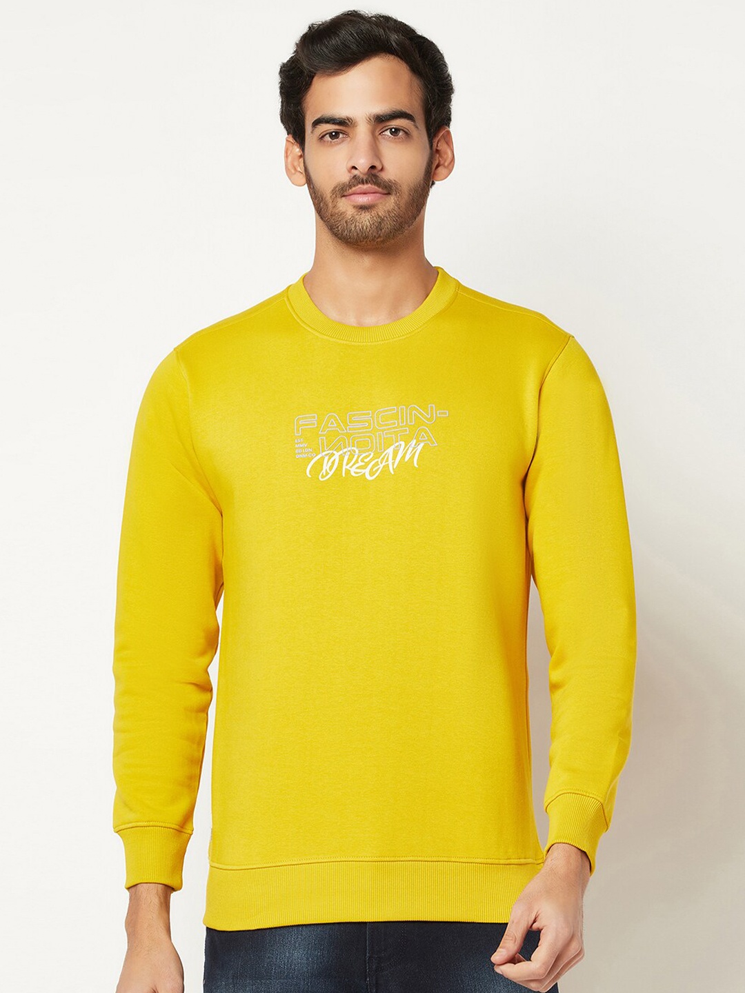 

Blue Buddha Men Round Neck Fleece Sweatshirt, Yellow