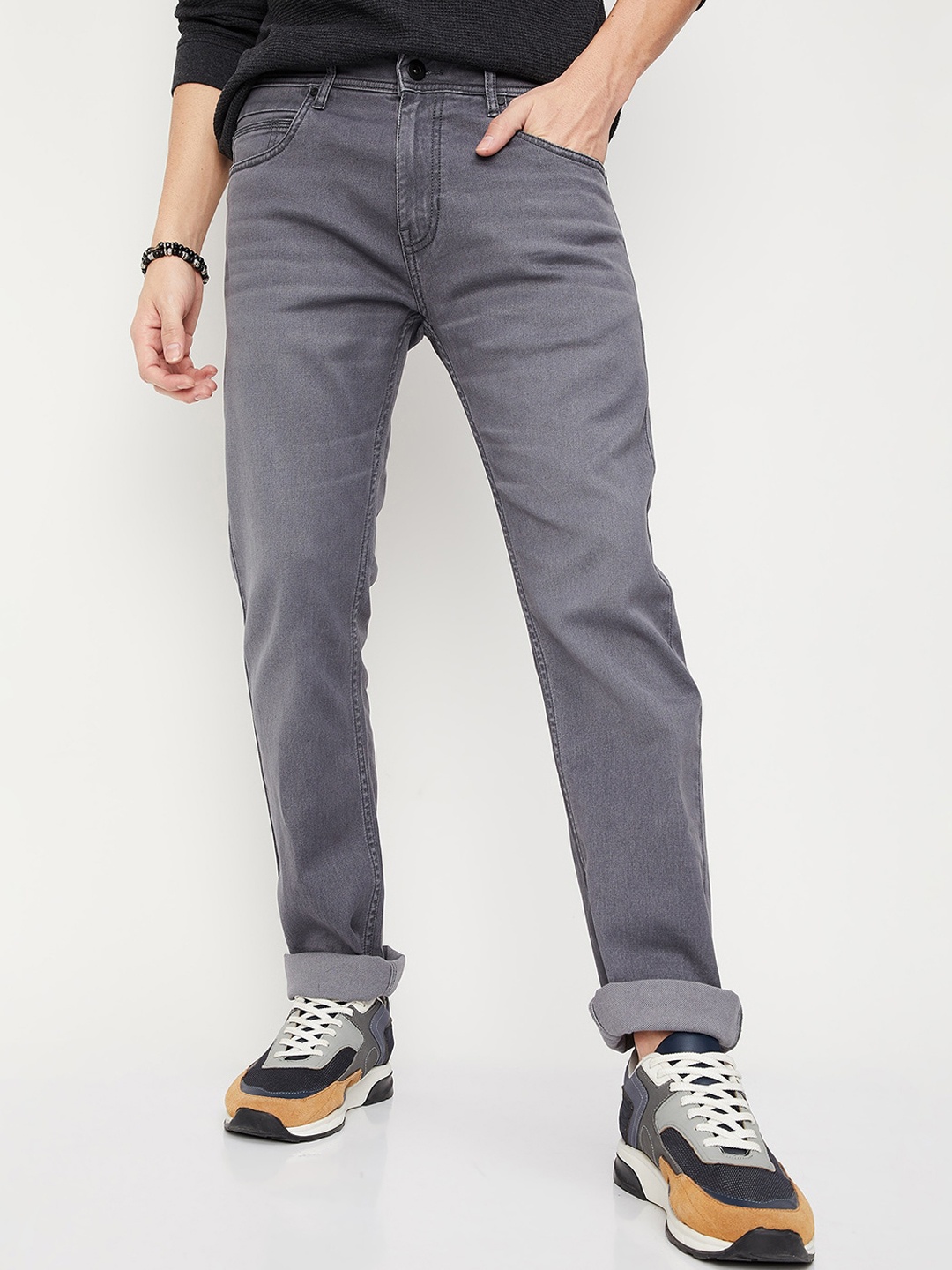 

max Men Mid Rise Regular Fit Jeans, Grey