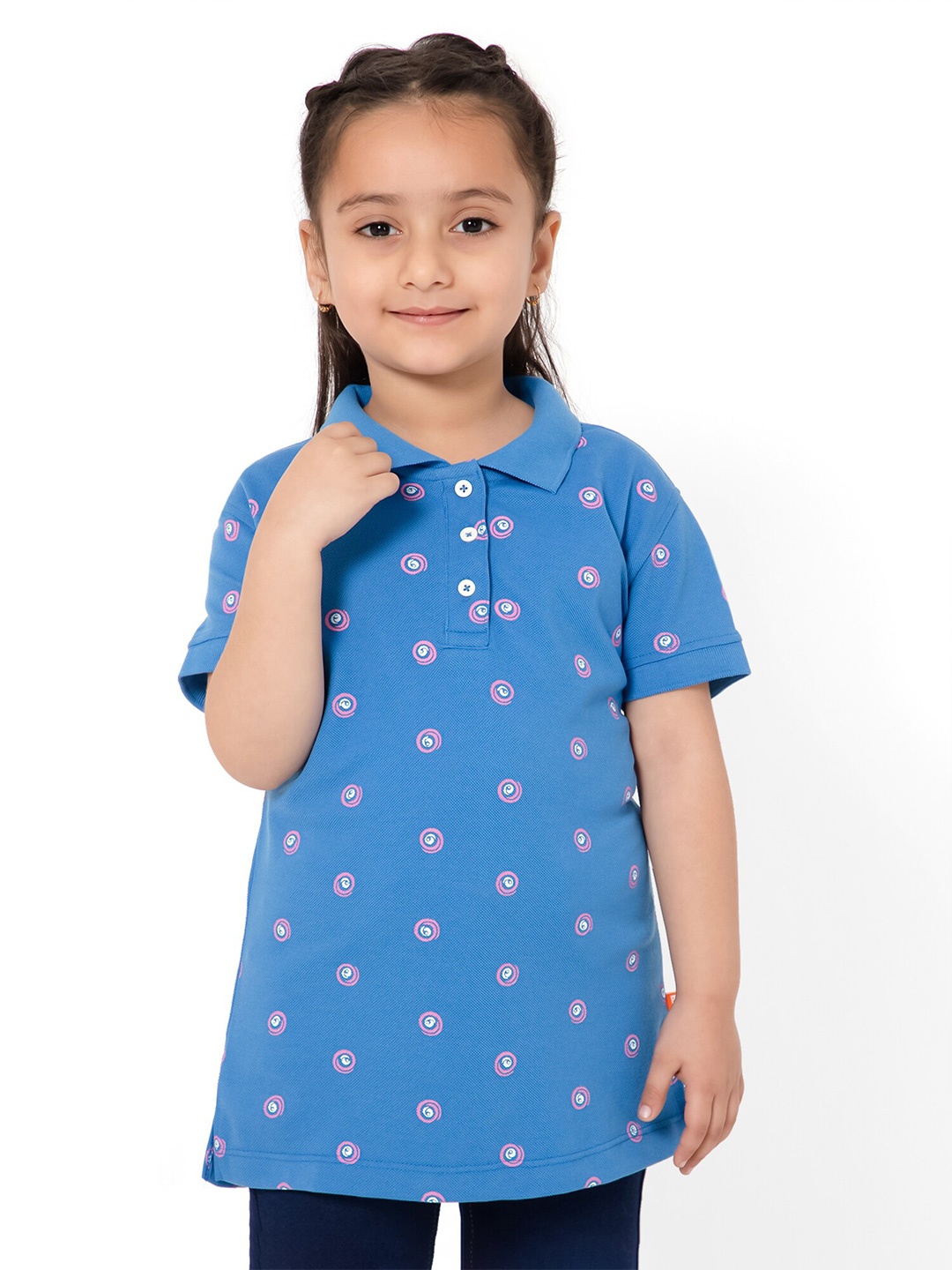 

Bodycare Kids Girls Printed Cotton Polo Collar T-shirt, Blue