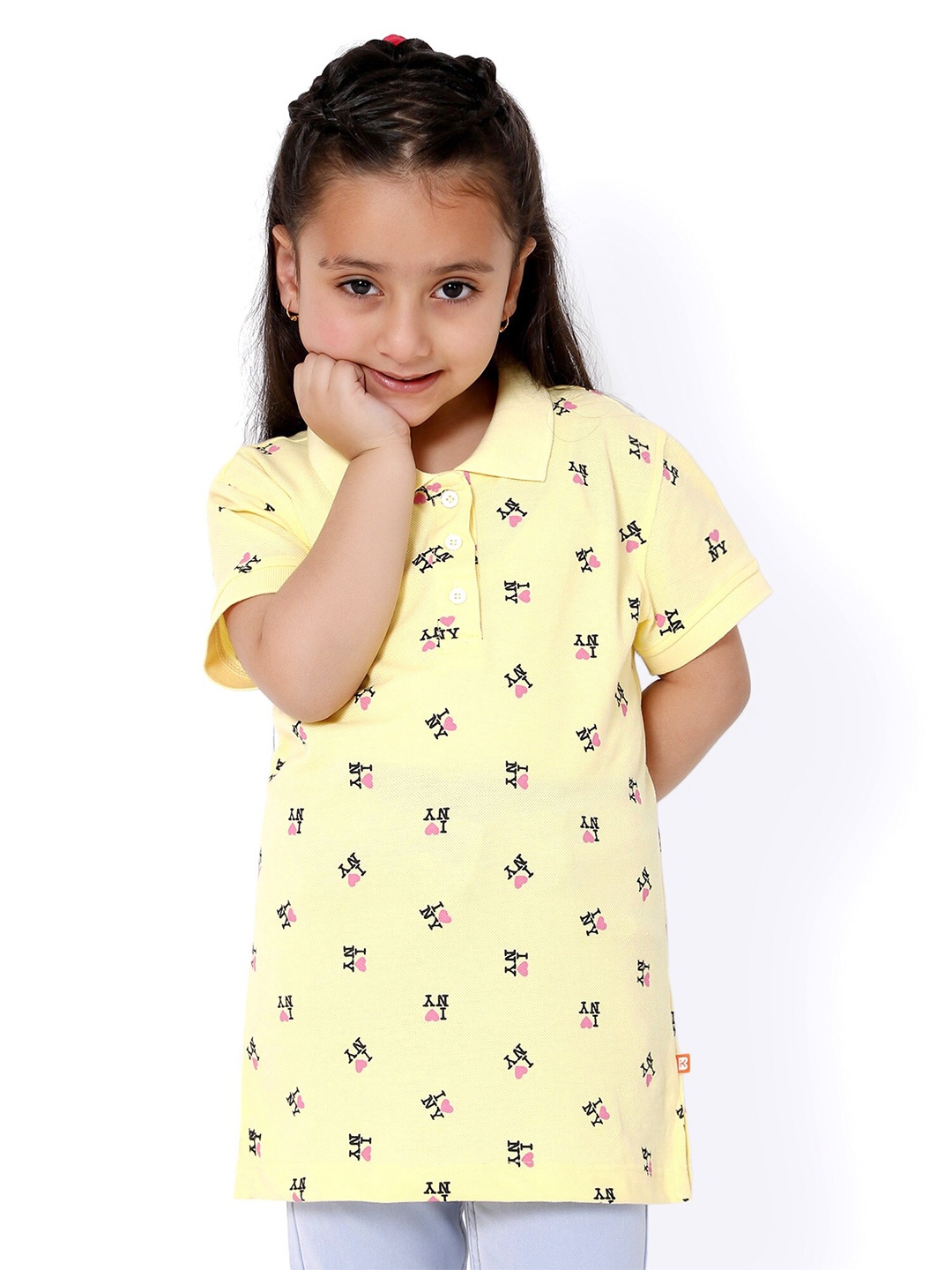 

Bodycare Kids Girls Printed Polo Collar Cotton T-shirt, Yellow