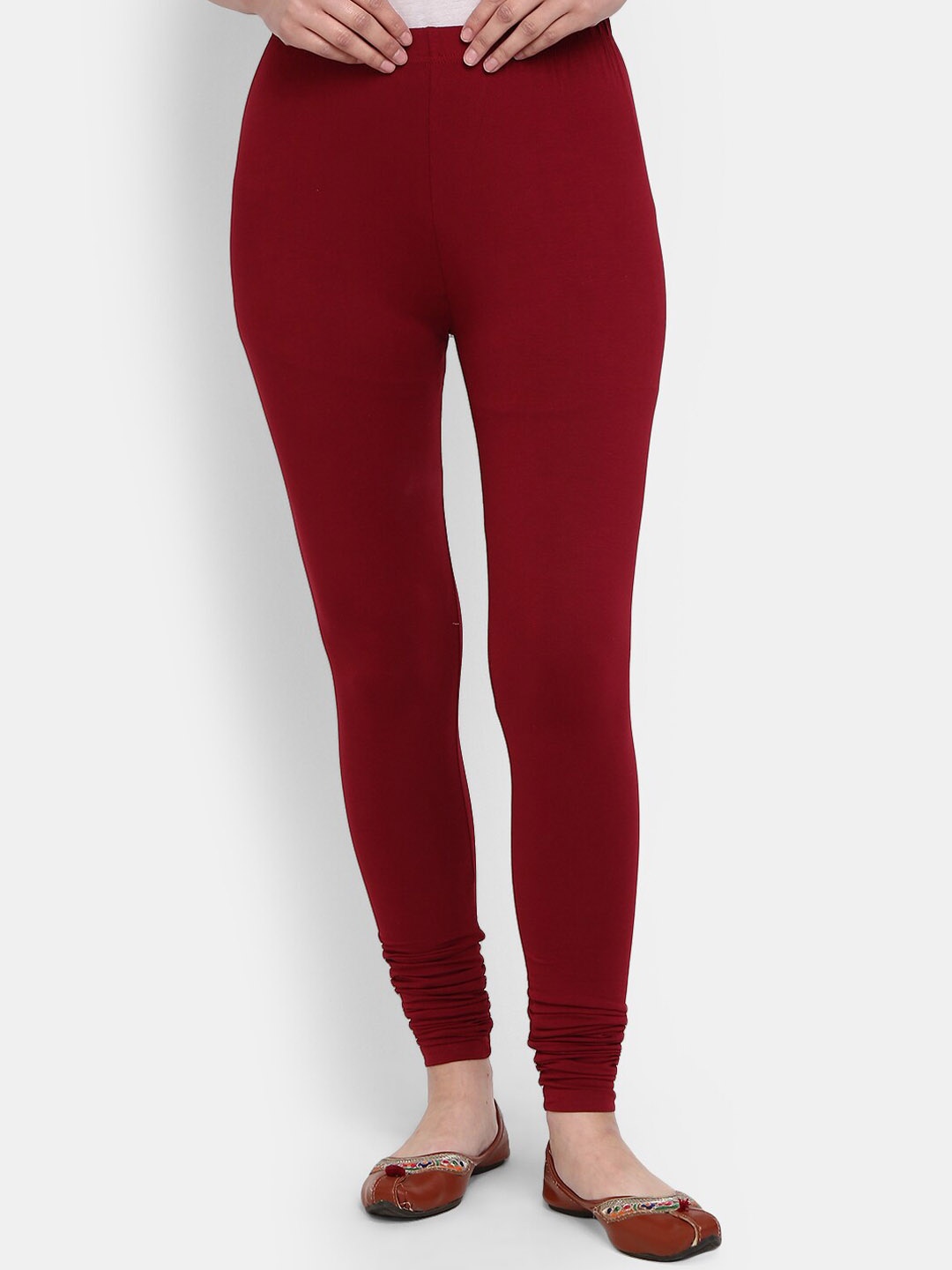 

V-Mart Knitted Churidar Length Cotton Leggings, Maroon