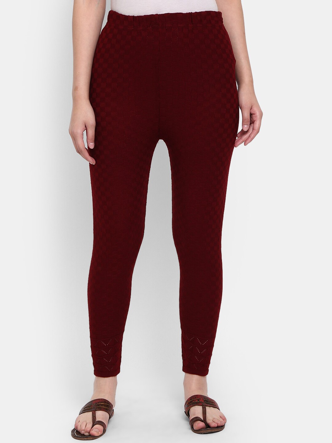 

V-Mart Acrylic Ankle-Length Leggings, Maroon