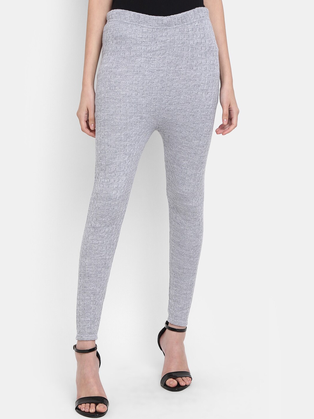 

V-Mart Knitted Ankle Length Acrylic Leggings, Grey