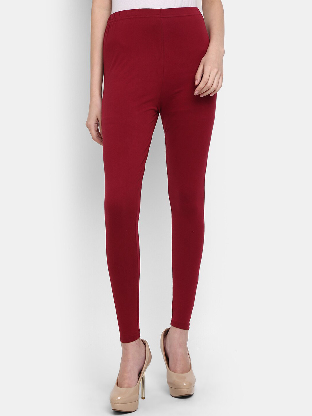 

V-Mart Knitted Ankle-Length Acrylic Leggings, Maroon