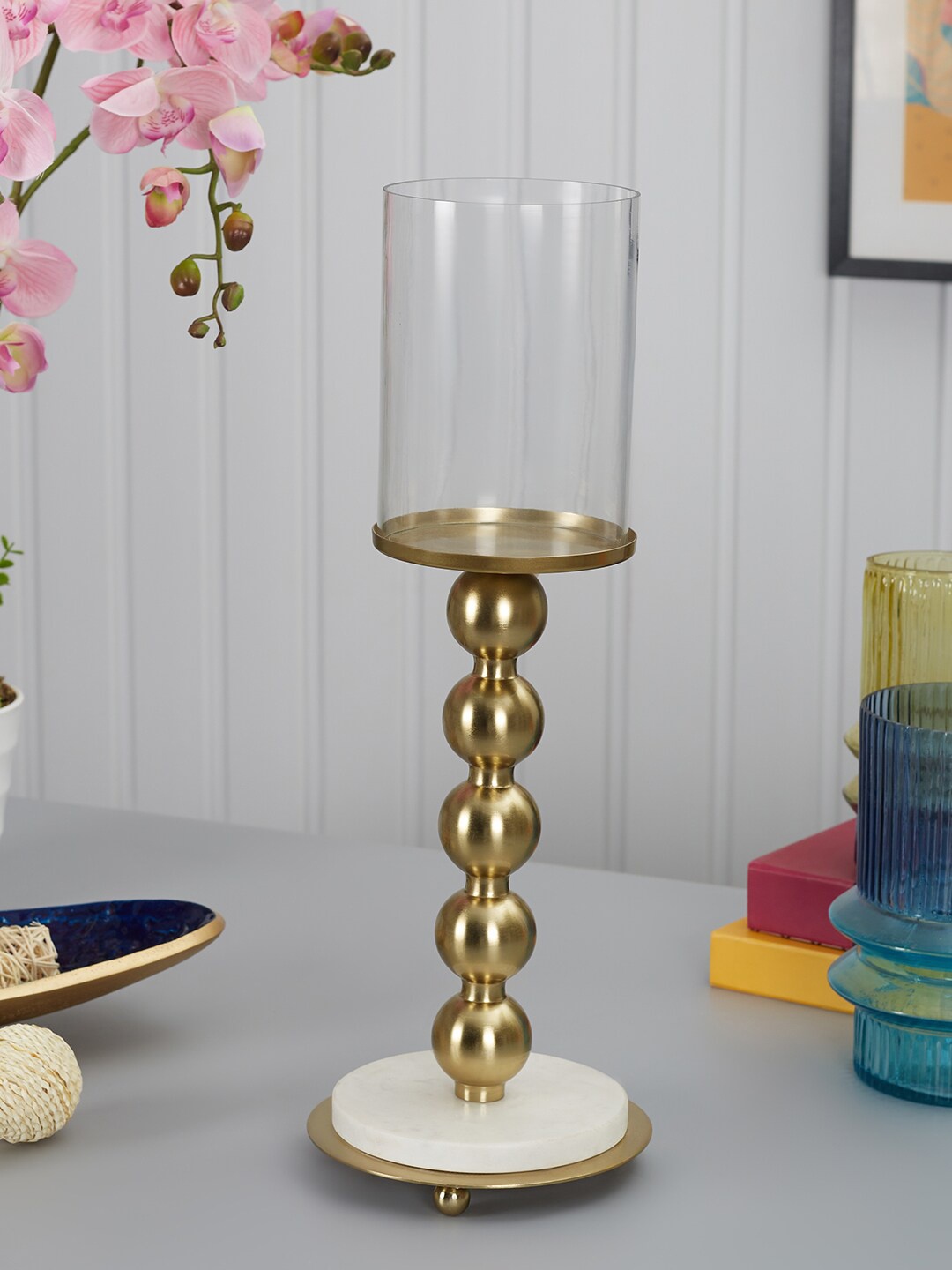 

HomeTown Athena Transparent & Gold-Toned Aluminium, Marble and Glass Ball Candle Holder