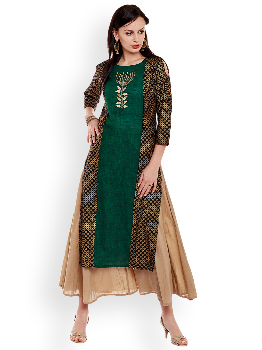 

Varanga Green Cotton Blend Embroidery Kurta With Palazzo