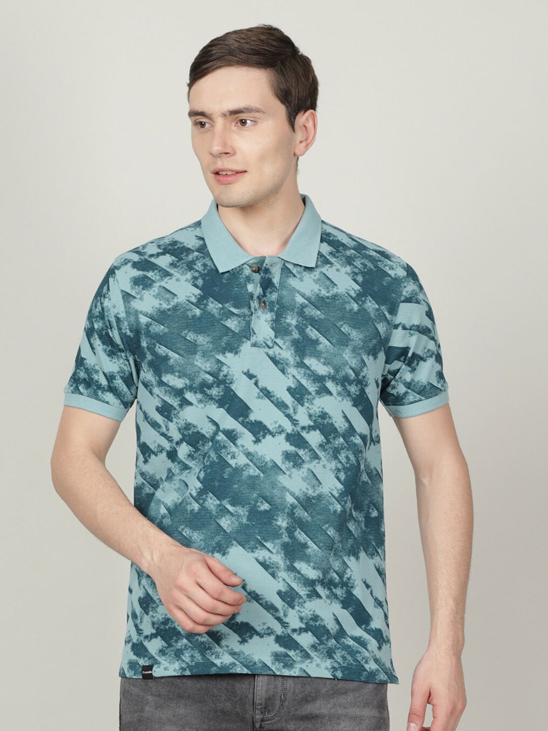 

Crocodile Men Cotton Printed Polo Collar Slim Fit T-shirt, Teal