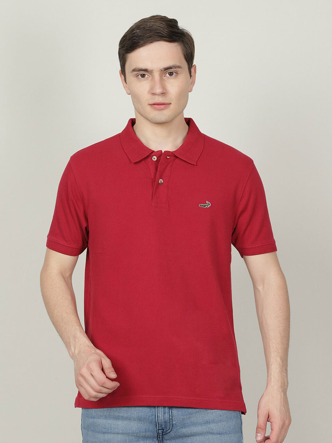 

Crocodile Men Polo Collar Slim Fit Cotton T-shirt, Red