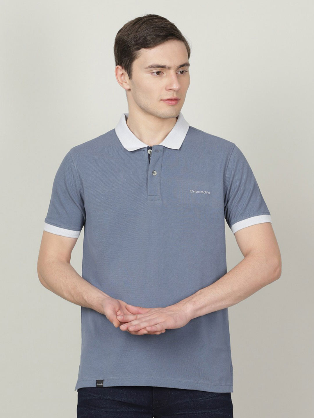 

Crocodile Men Polo Collar Slim Fit Cotton T-shirt, Blue