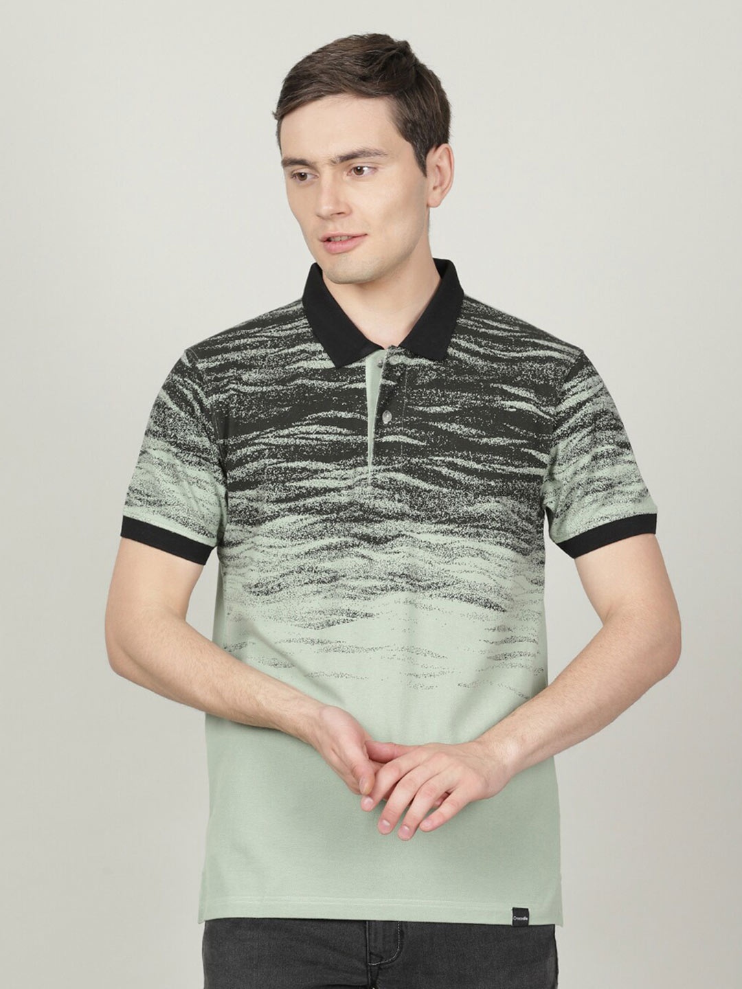 

Crocodile Men Printed Polo Collar Slim Fit Cotton T-shirt, Green