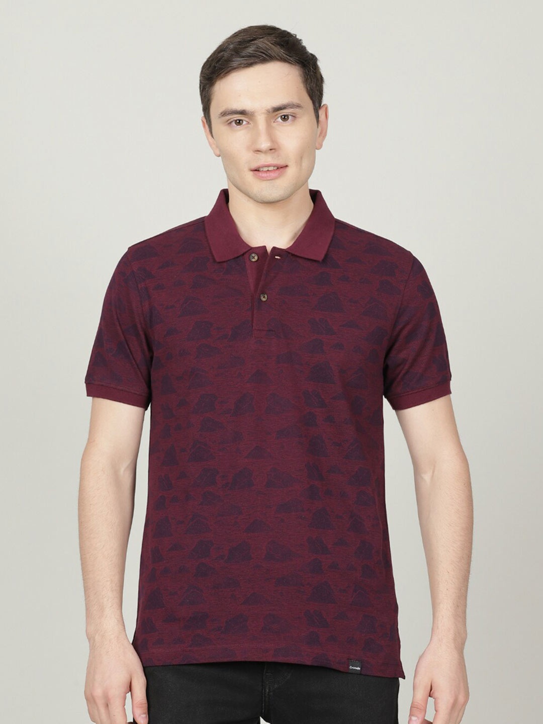

Crocodile Men Printed Cotton Polo Collar Slim Fit T-shirt, Maroon