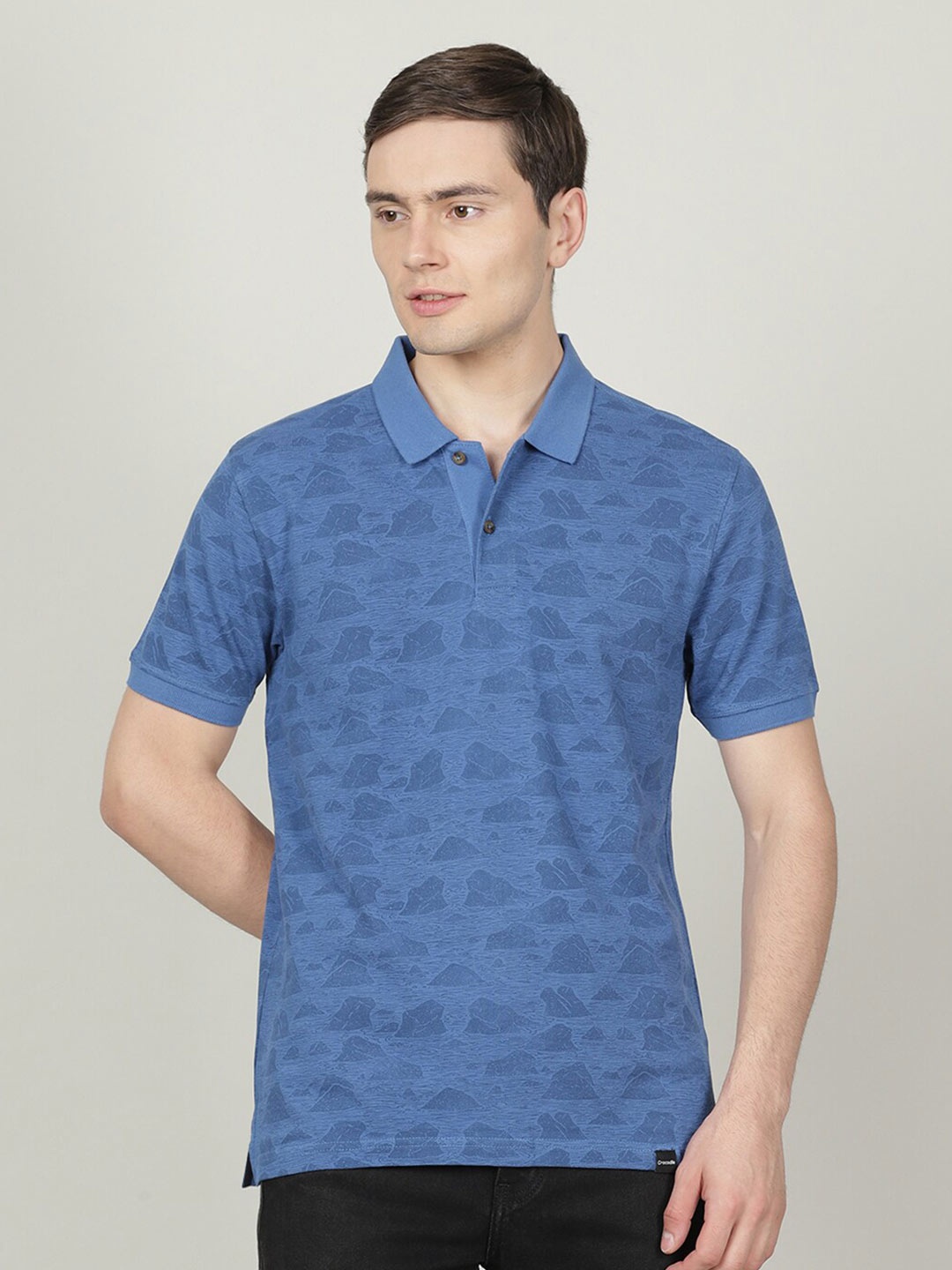 

Crocodile Men Printed Cotton Polo Collar Slim Fit T-shirt, Blue