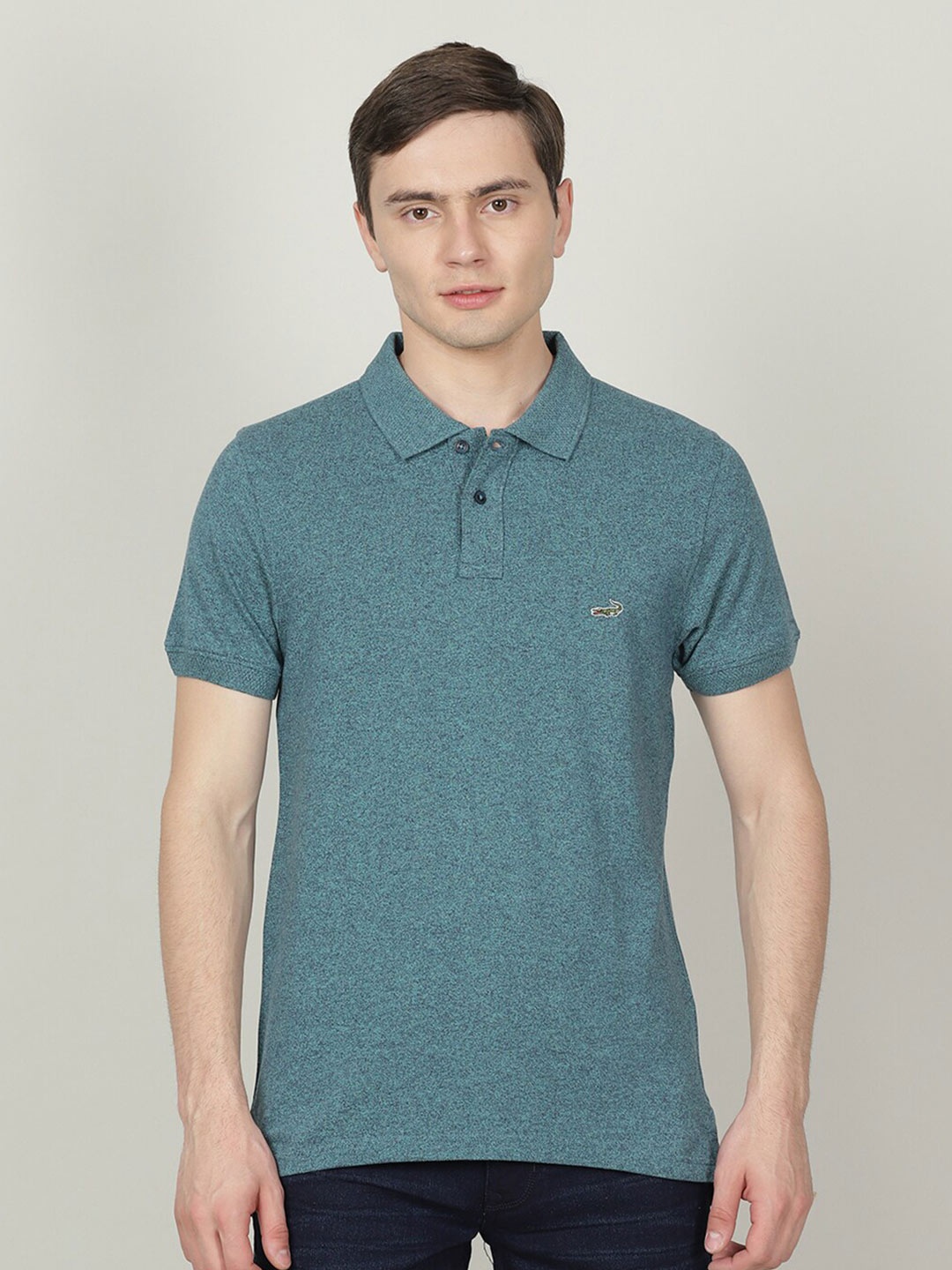 

Crocodile Men Cotton Polo Collar Slim Fit T-shirt, Teal