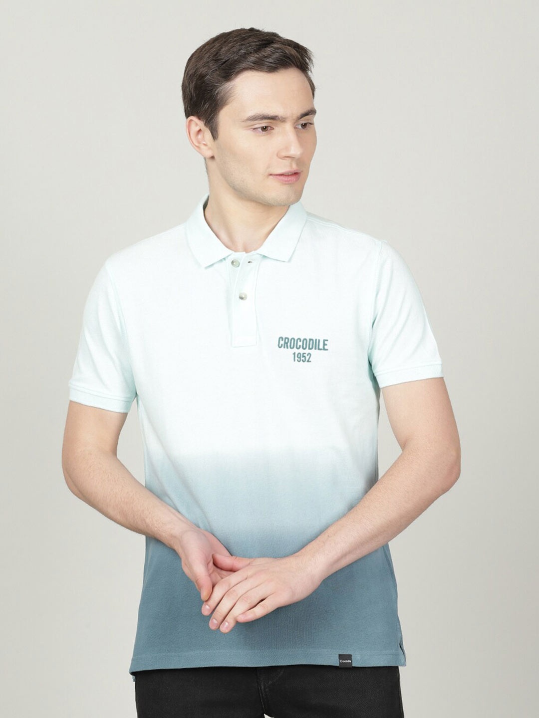 

Crocodile Men Dyed Polo Collar Slim Fit Cotton T-shirt, Blue
