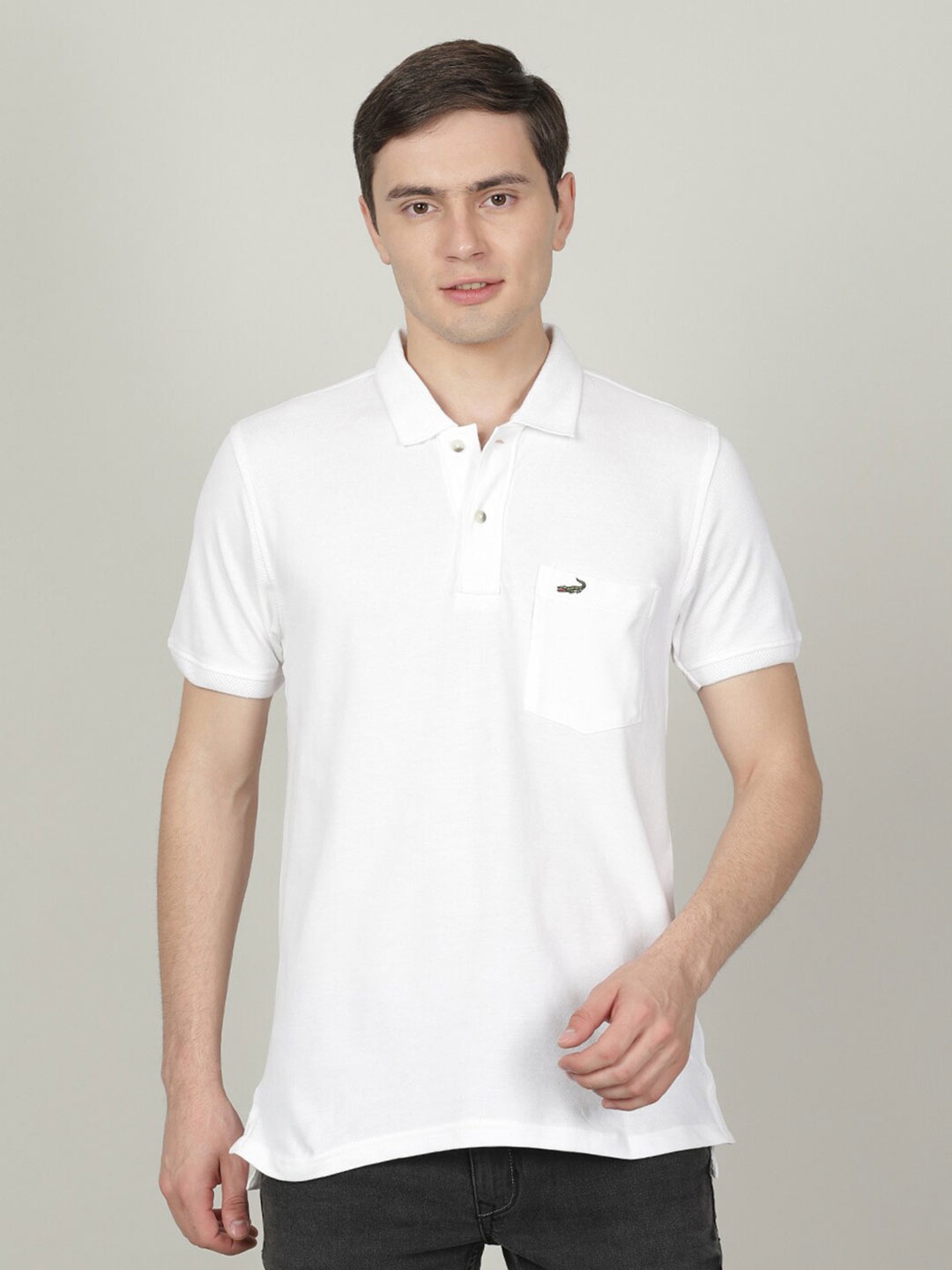

Crocodile Men Polo Collar Slim Fit Cotton T-shirt, White