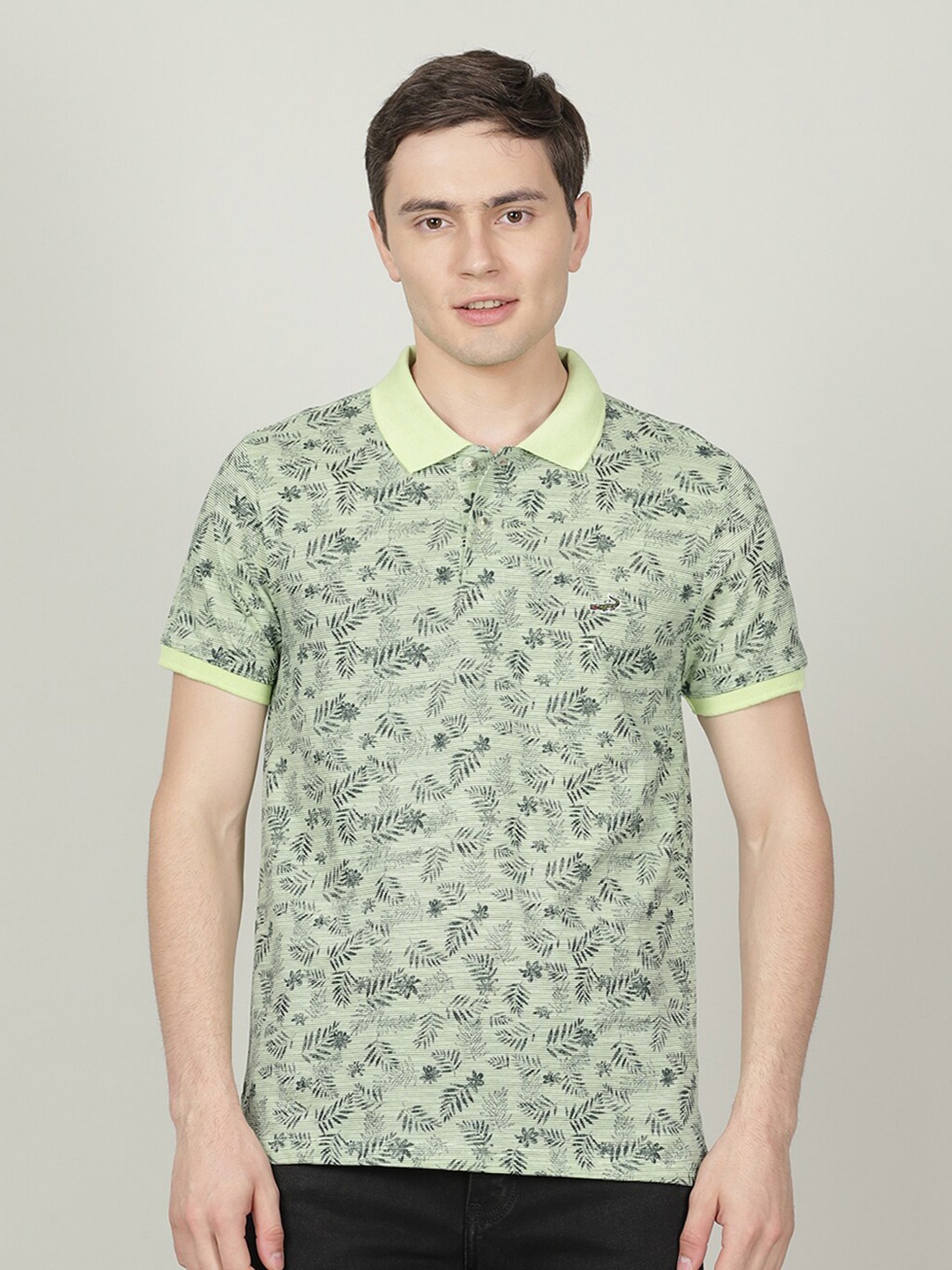 

Crocodile Men Printed Polo Collar Slim Fit Cotton T-shirt, Sea green