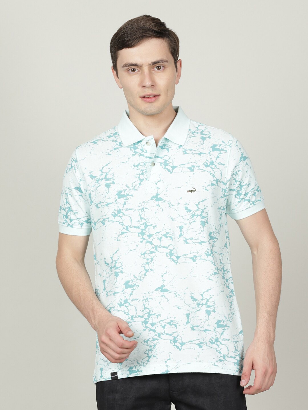 

Crocodile Men Printed Polo Collar Cotton T-shirt, Blue
