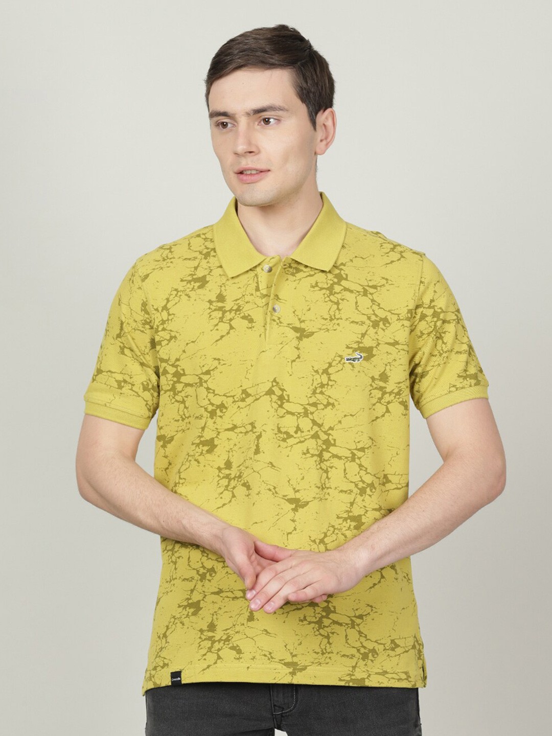 

Crocodile Men Printed Tropical Slim Fit Cotton T-shirt, Fluorescent green