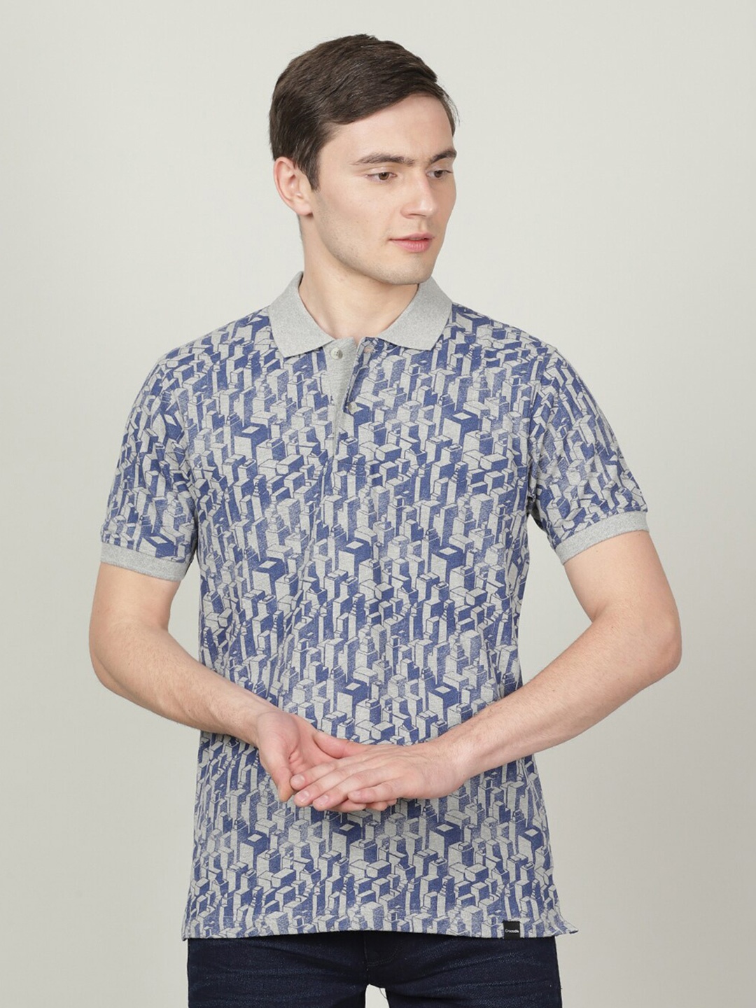 

Crocodile Men Printed Slim Fit Cotton T-shirt, Grey