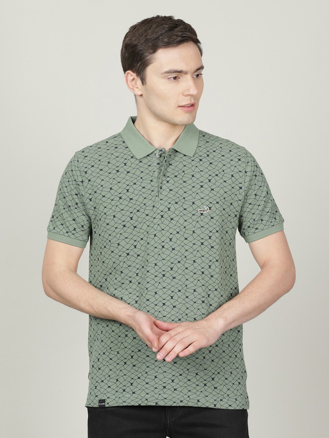 

Crocodile Men Printed Cotton Polo Collar Slim Fit T-shirt, Green