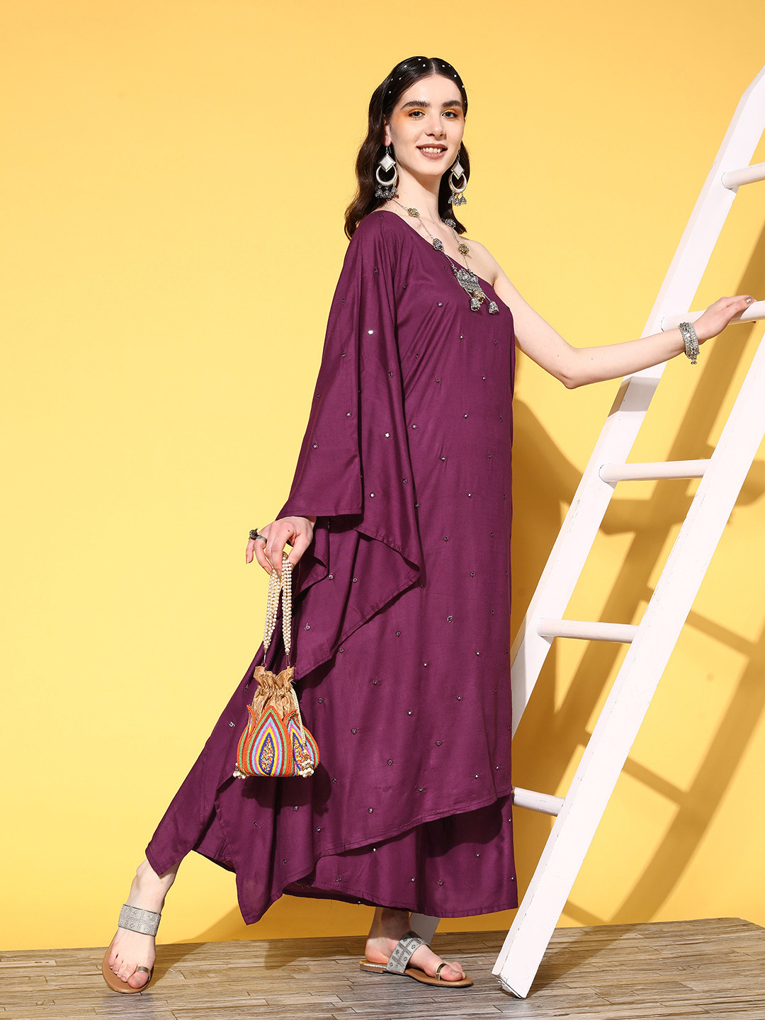 

InWeave Women Mirror Work Kurta with Palazzos, Purple