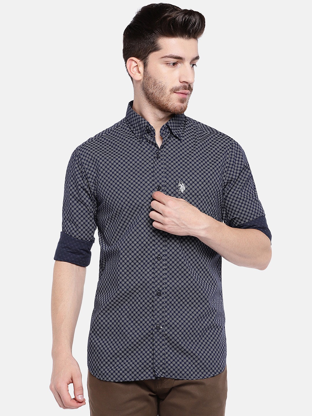 

U.S. Polo Assn. Men Navy Blue & White Tailored Fit Printed Casual Shirt