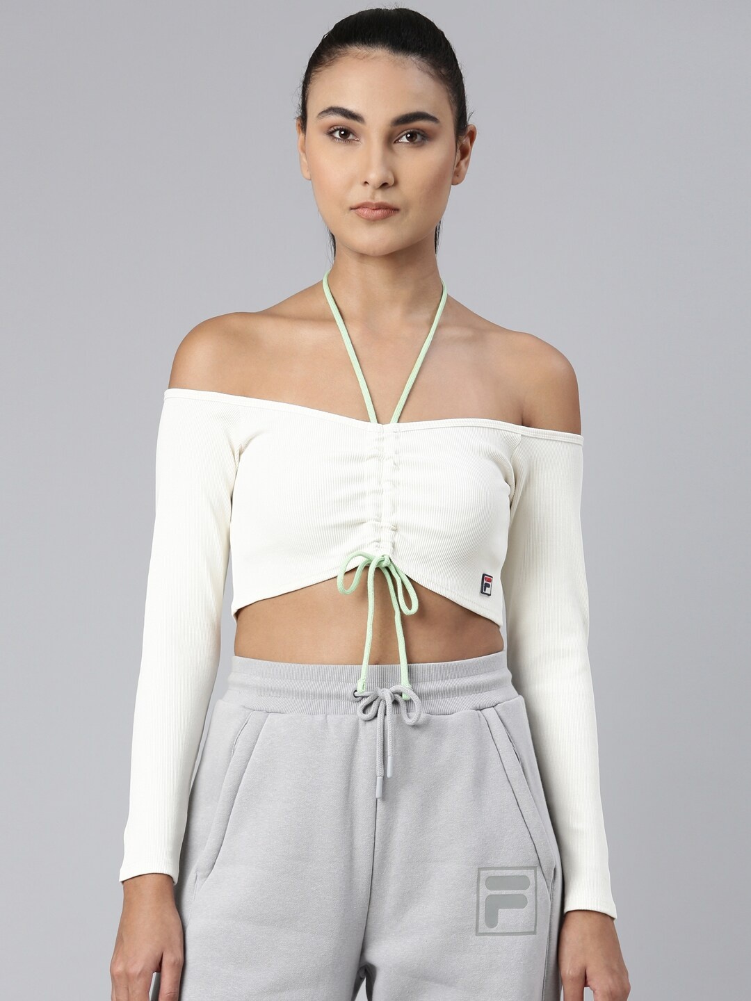 

FILA Off-Shoulder Bardot Crop Top, White