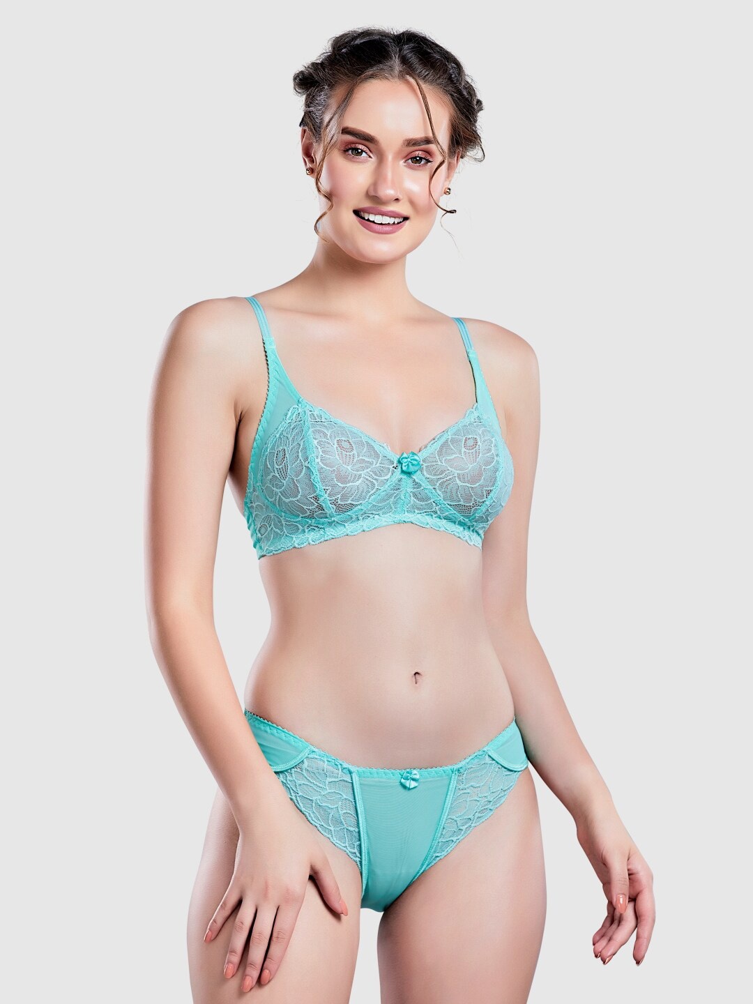 

Lady Love Self-Design Lingerie Set LLSET955, Turquoise blue