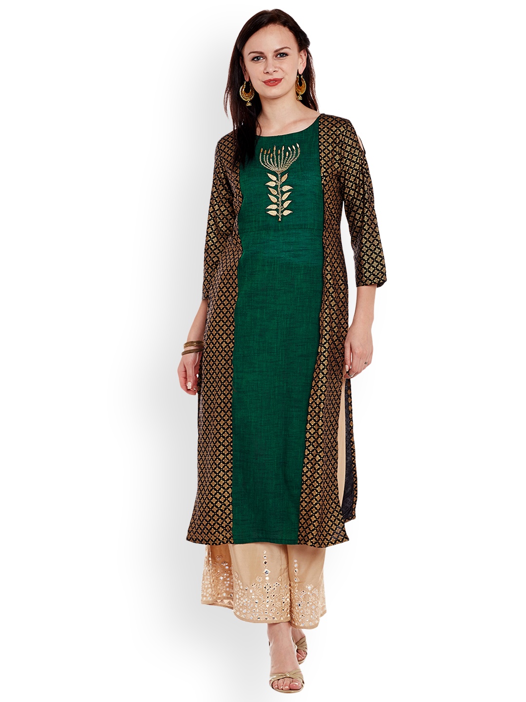 

Varanga Green Cotton Blend Embroidery Kurta With Palazzo