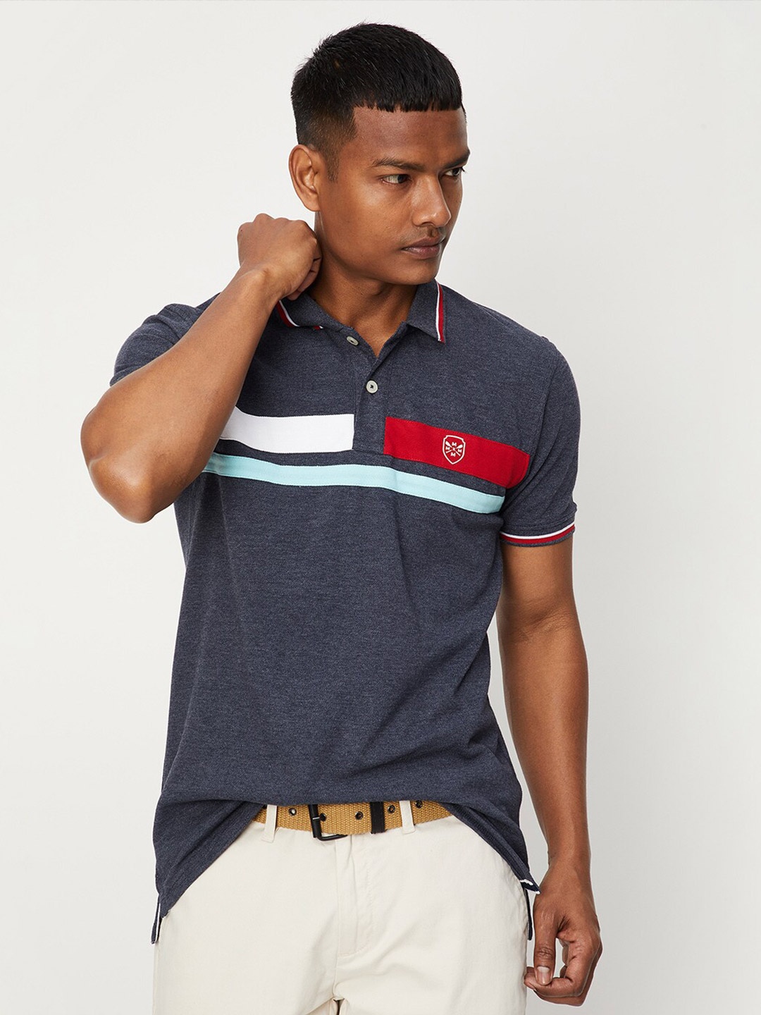 

max Men Polo Collar T-shirt, Blue