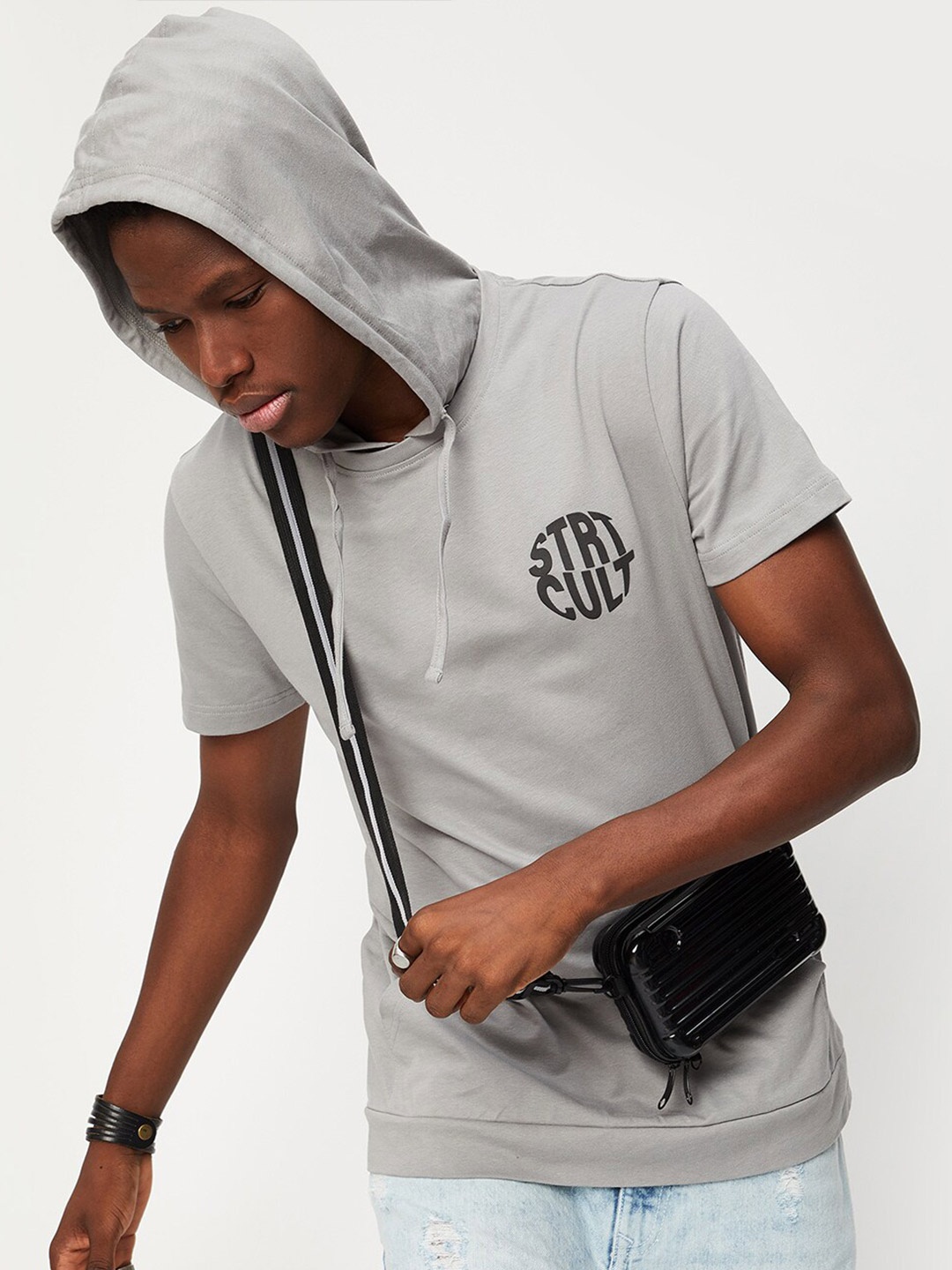 

max Men Hooded Cotton T-shirt, Grey