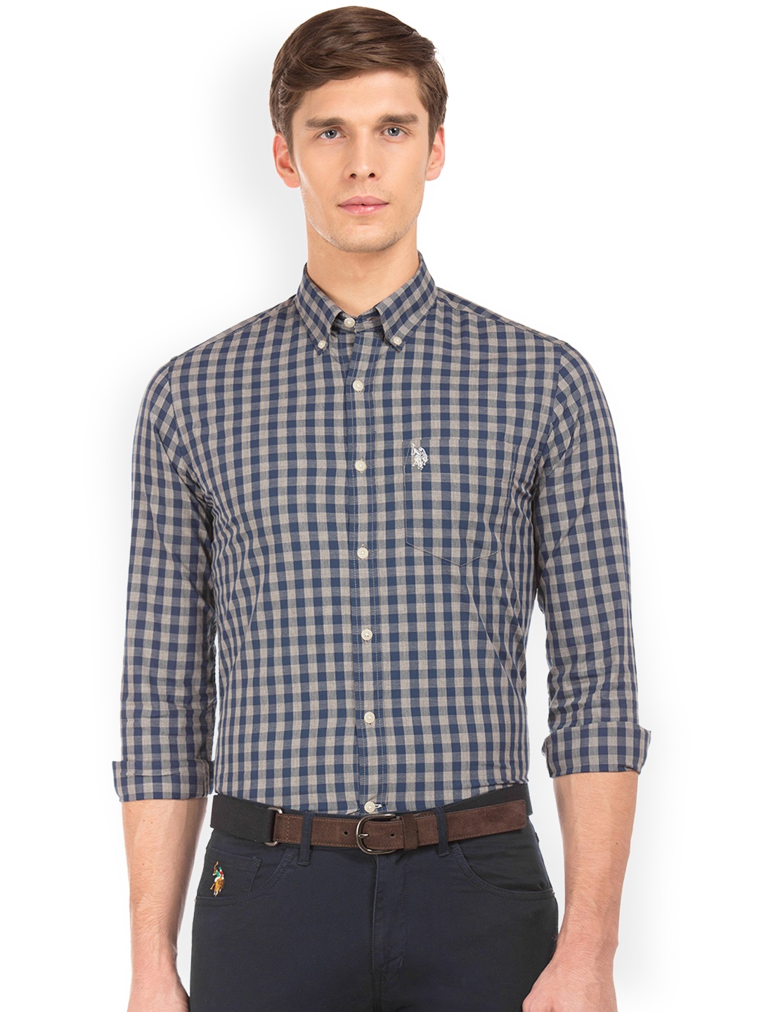

U.S. Polo Assn. Men Navy Blue Regular Fit Checked Semiformal Shirt
