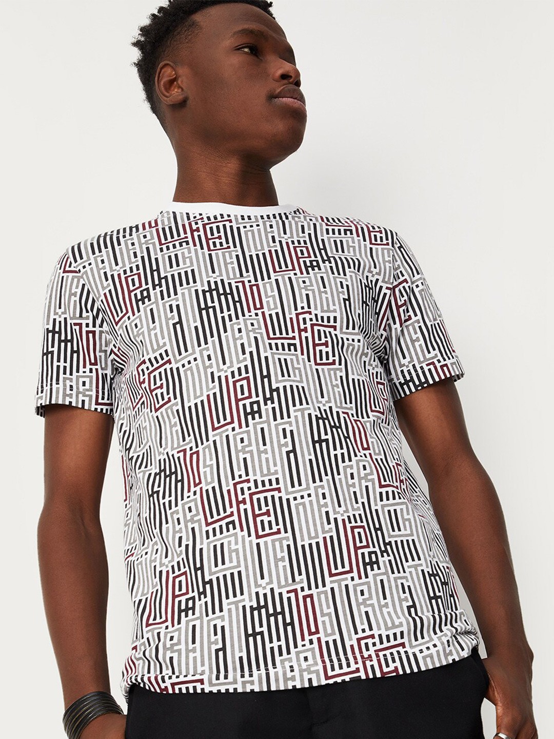 

max Men Cotton Printed T-shirt, White