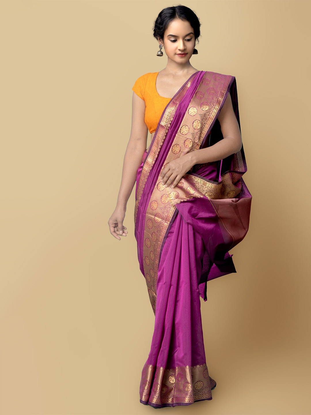 

Unnati Silks Woven Design Zari Silk Cotton Baluchari Saree, Purple