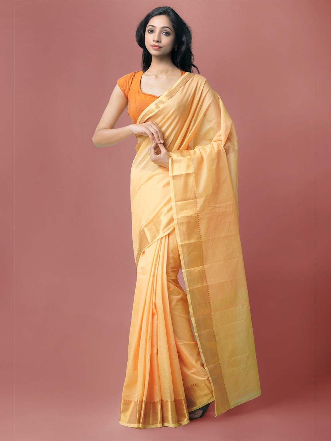 

Unnati Silks Silk Cotton Mangalagiri Saree, Yellow