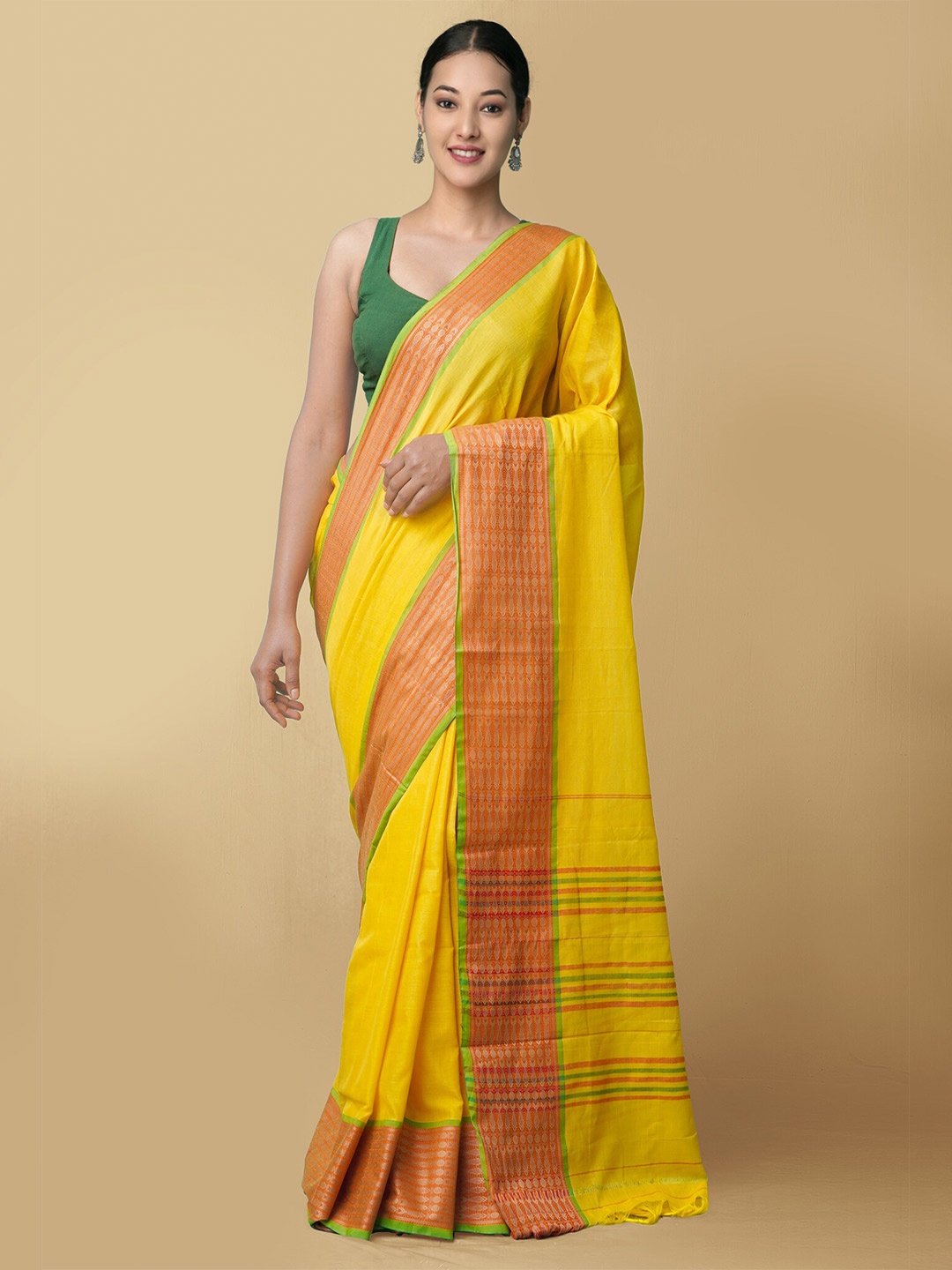 

Unnati Silks Zari Pure Cotton Narayan Peth Saree, Yellow