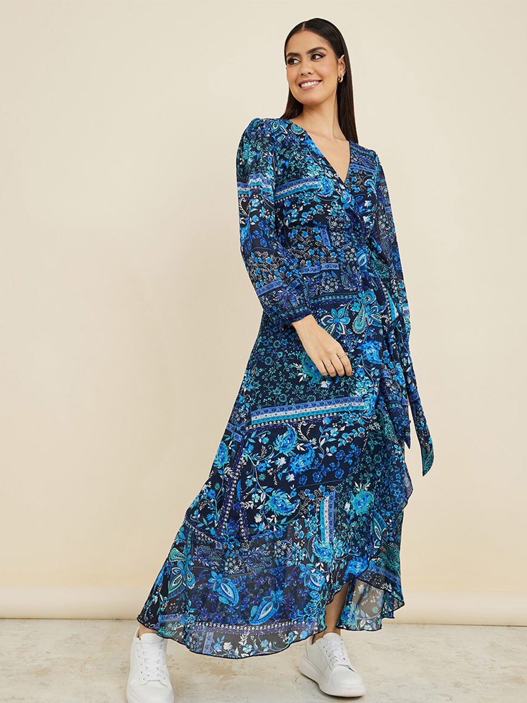 

Styli Ethnic Motifs Printed Wrap Style Maxi Dress, Blue