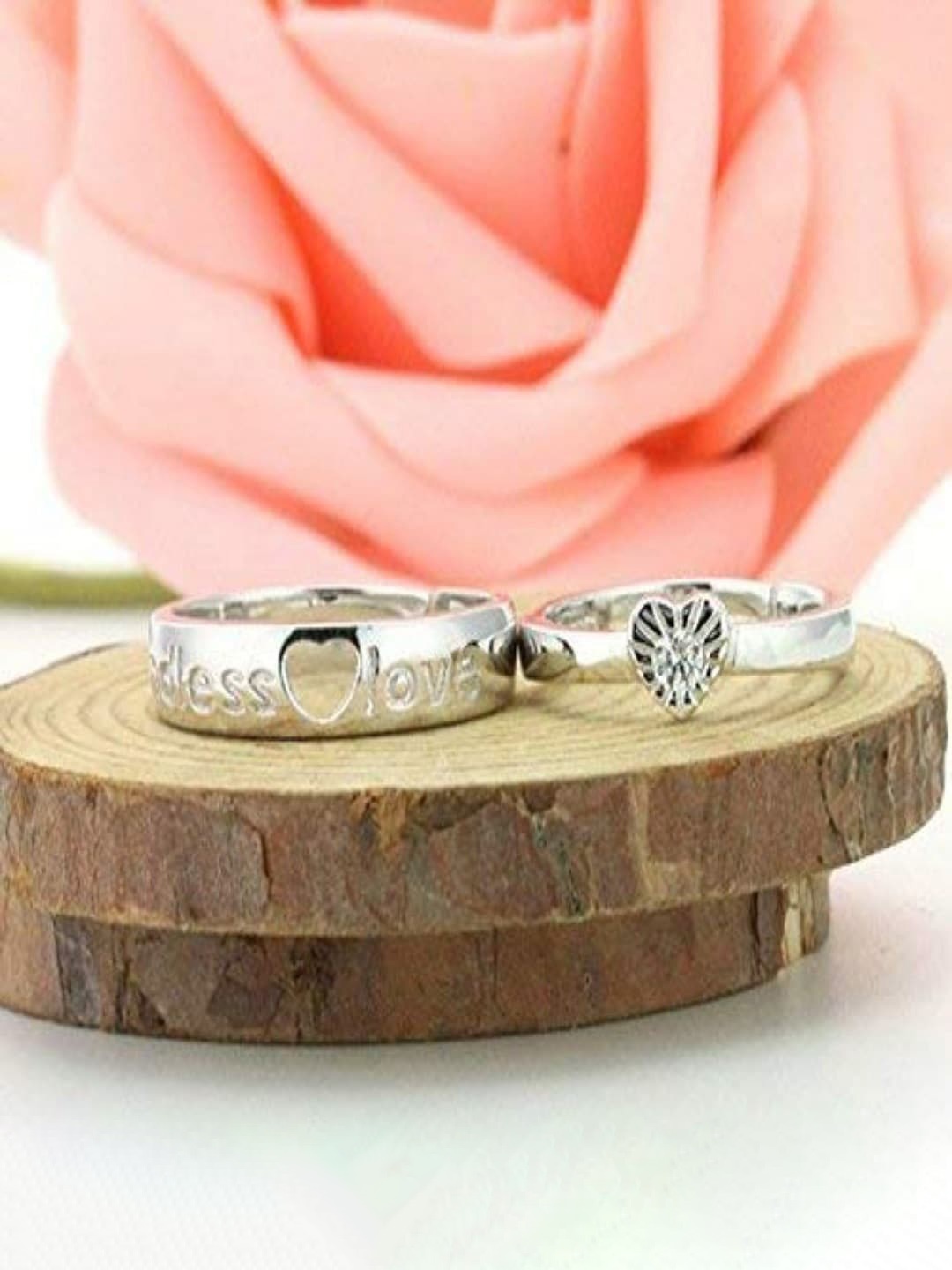 

I Jewels Silver-Plated AD Studded Couple Finger Ring