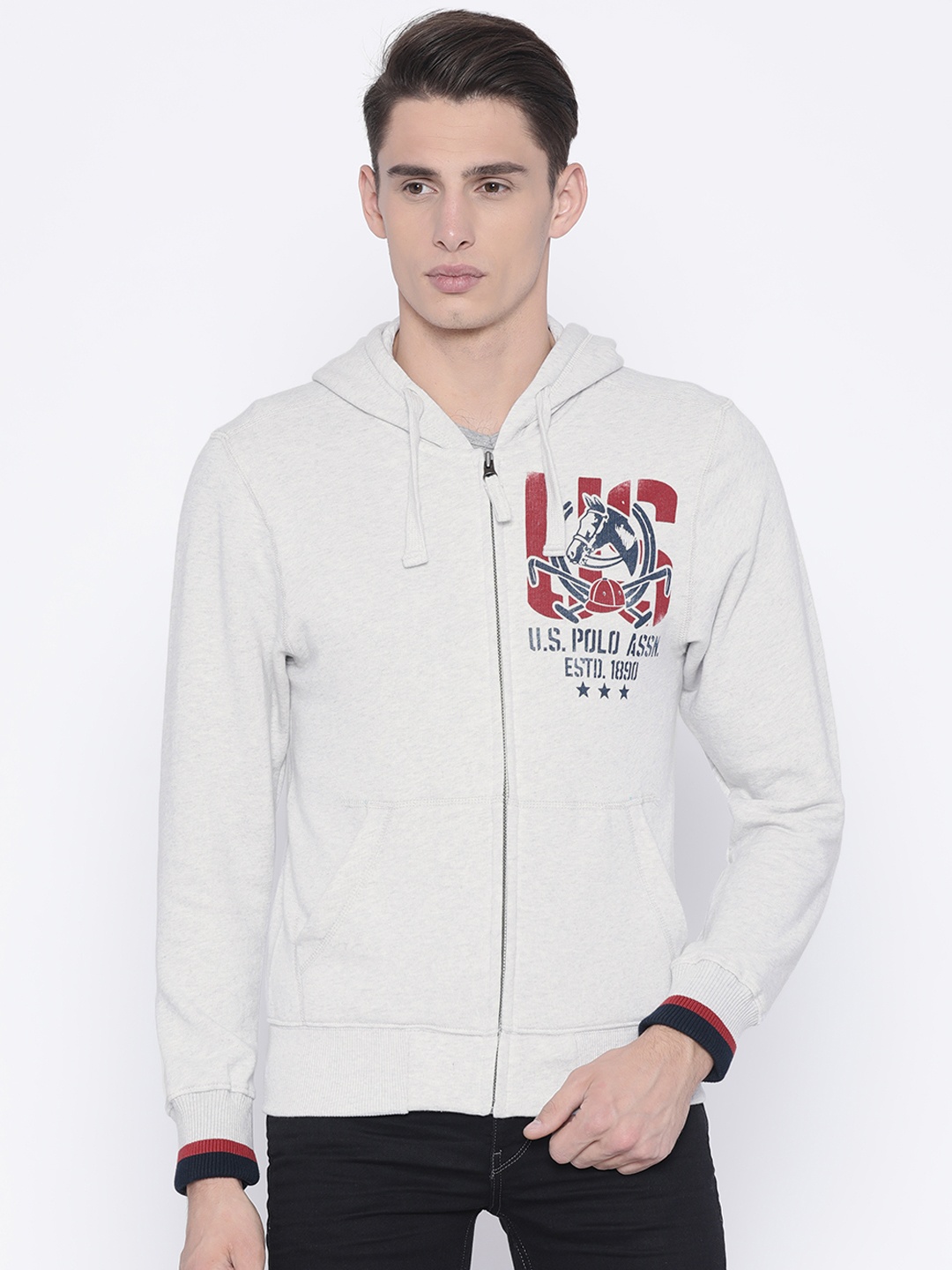 

U.S. Polo Assn. Denim Co. Men Grey Melange Solid Sweatshirt