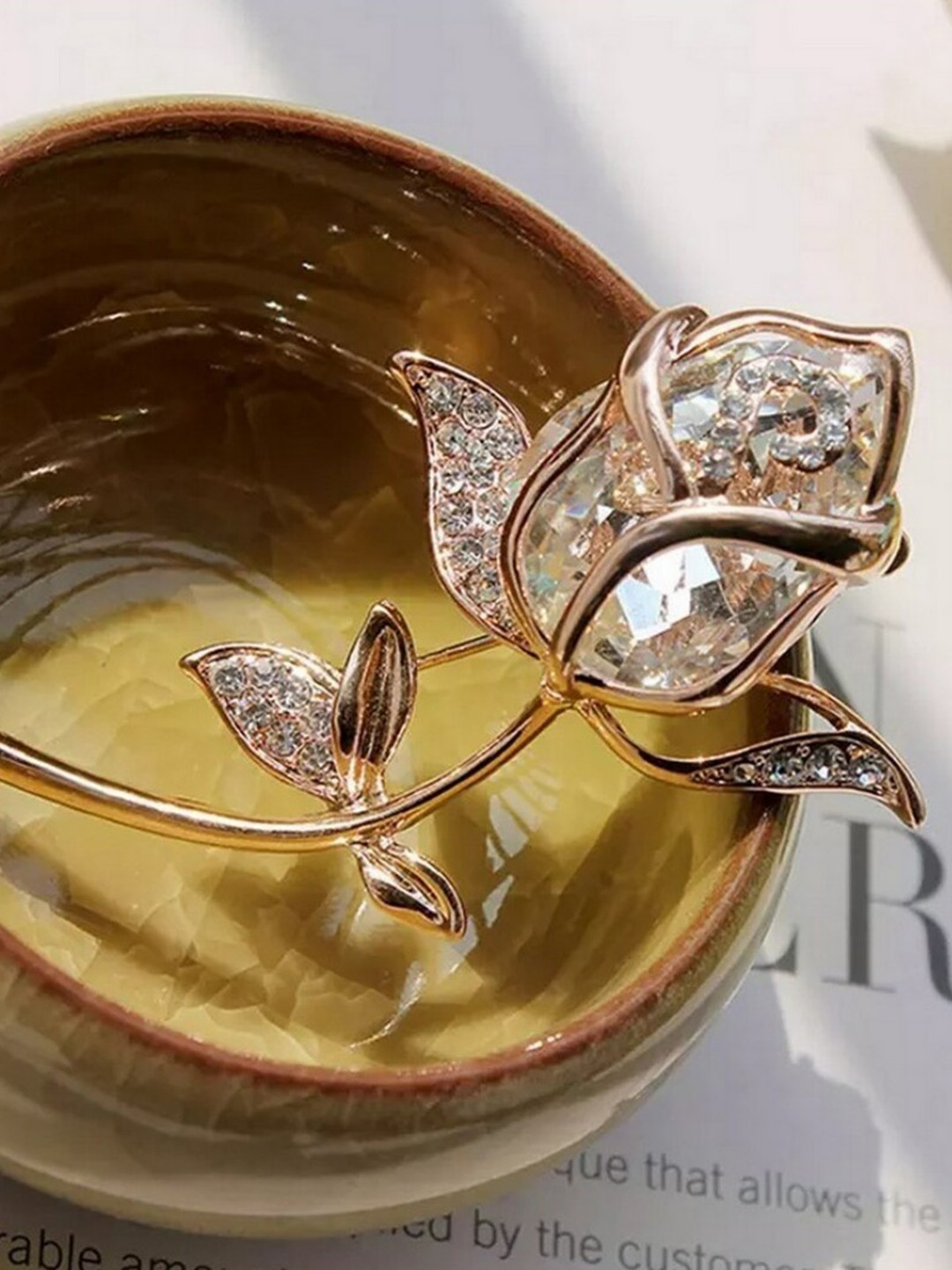 

UNIVERSITY TRENDZ Women Stone Studded Lotus Flower Shaped Brooch, Gold
