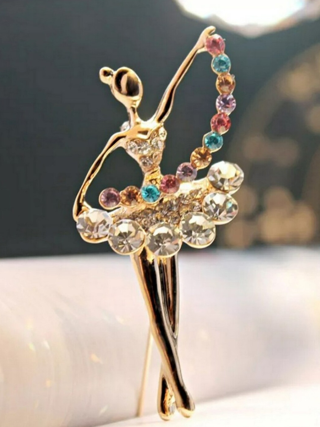 

UNIVERSITY TRENDZ Women Copper-Plated Stone-Studded Ballet Dancing Brooch