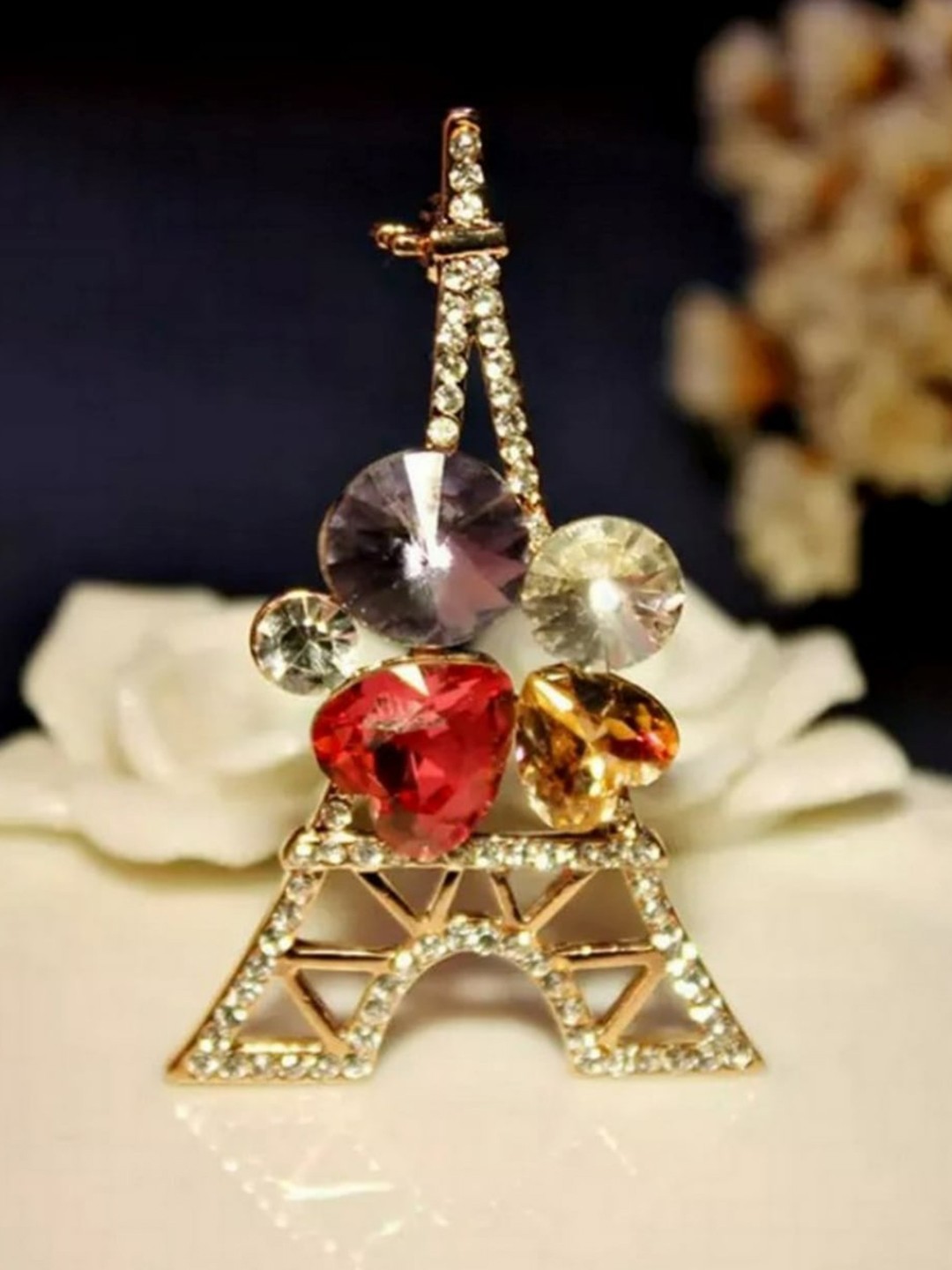 

UNIVERSITY TRENDZ Men Rose Gold-Plated Embellished Brooch, Red