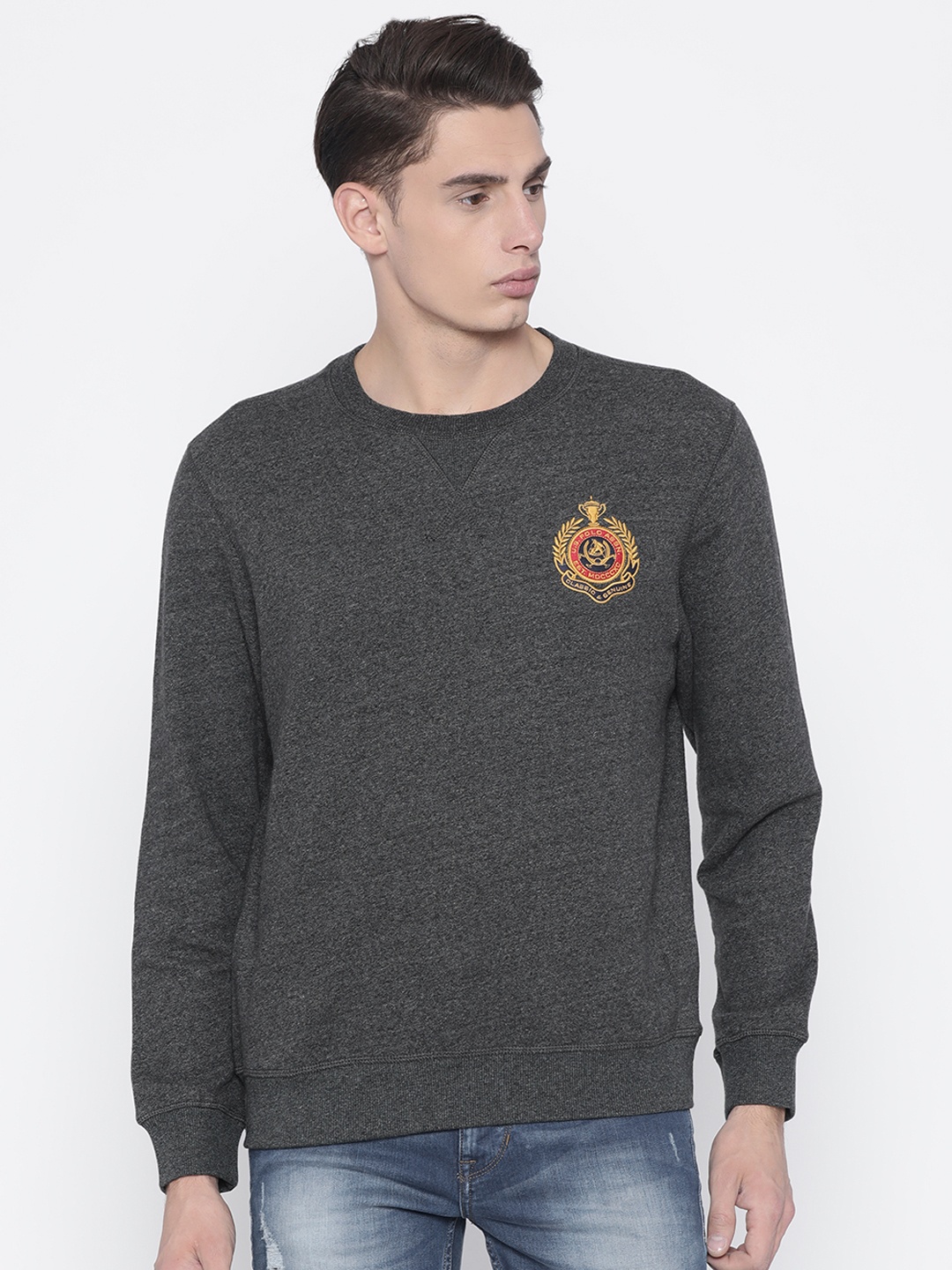 

U.S. Polo Assn. Men Charcoal Grey Solid Sweatshirt