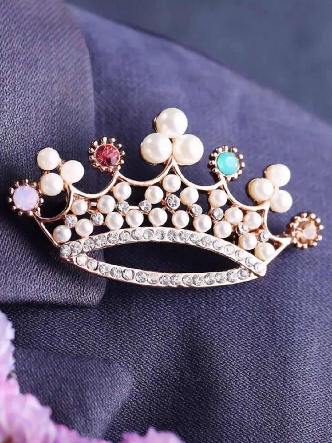 

UNIVERSITY TRENDZ Rose Gold-Plated Pearl Crystal Rhinestones Crown Design Brooch